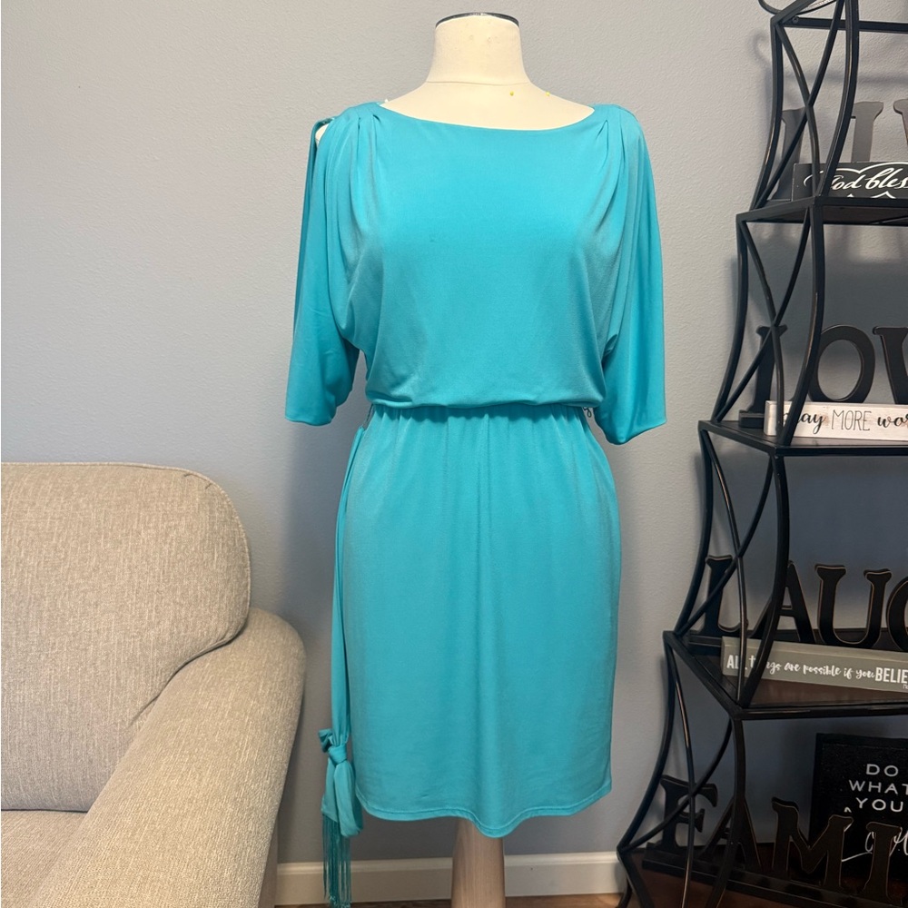 Jessica Simpson Turquoise One Shoulder Dress